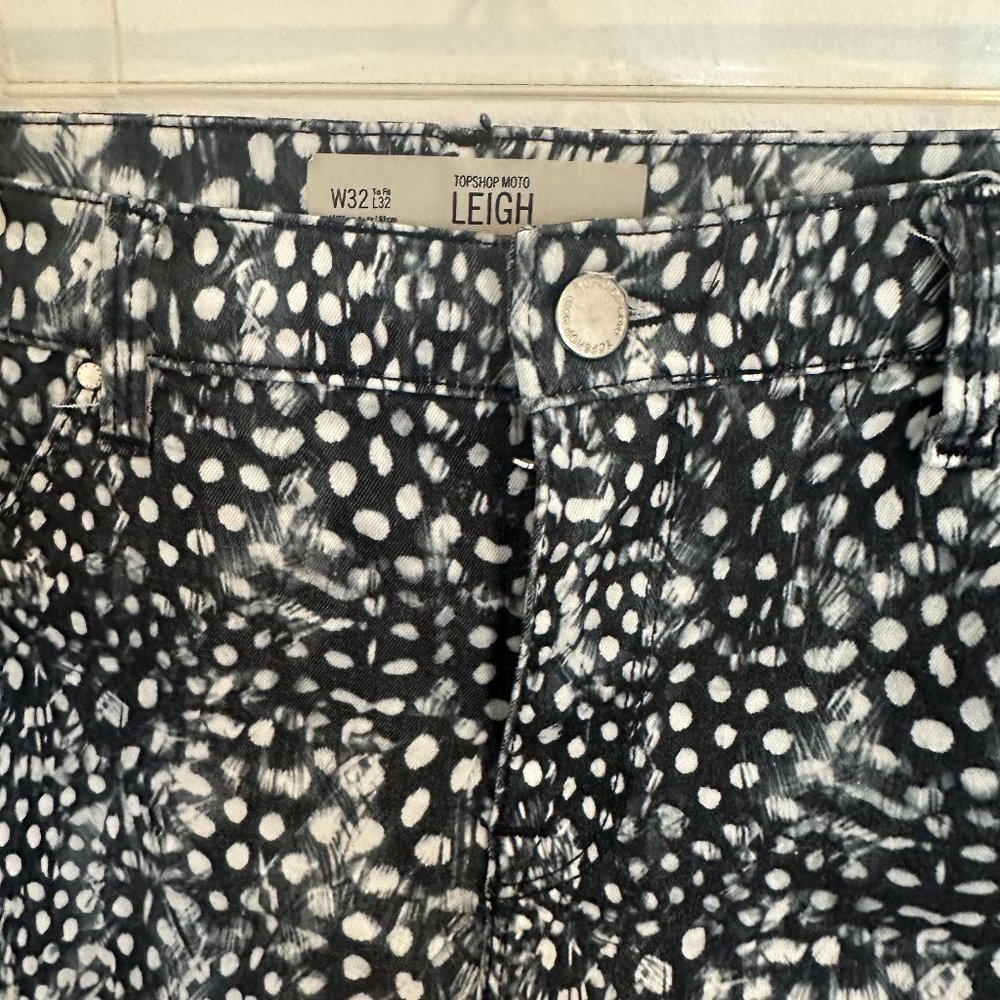 Topshop blue feather animal print moto skinny jeans - W32